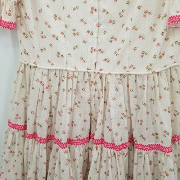 Vintage Floral Fit & Flare Mini Dress Short Puff Sleeves Scoop Neck Ivory - Picture 8 of 11